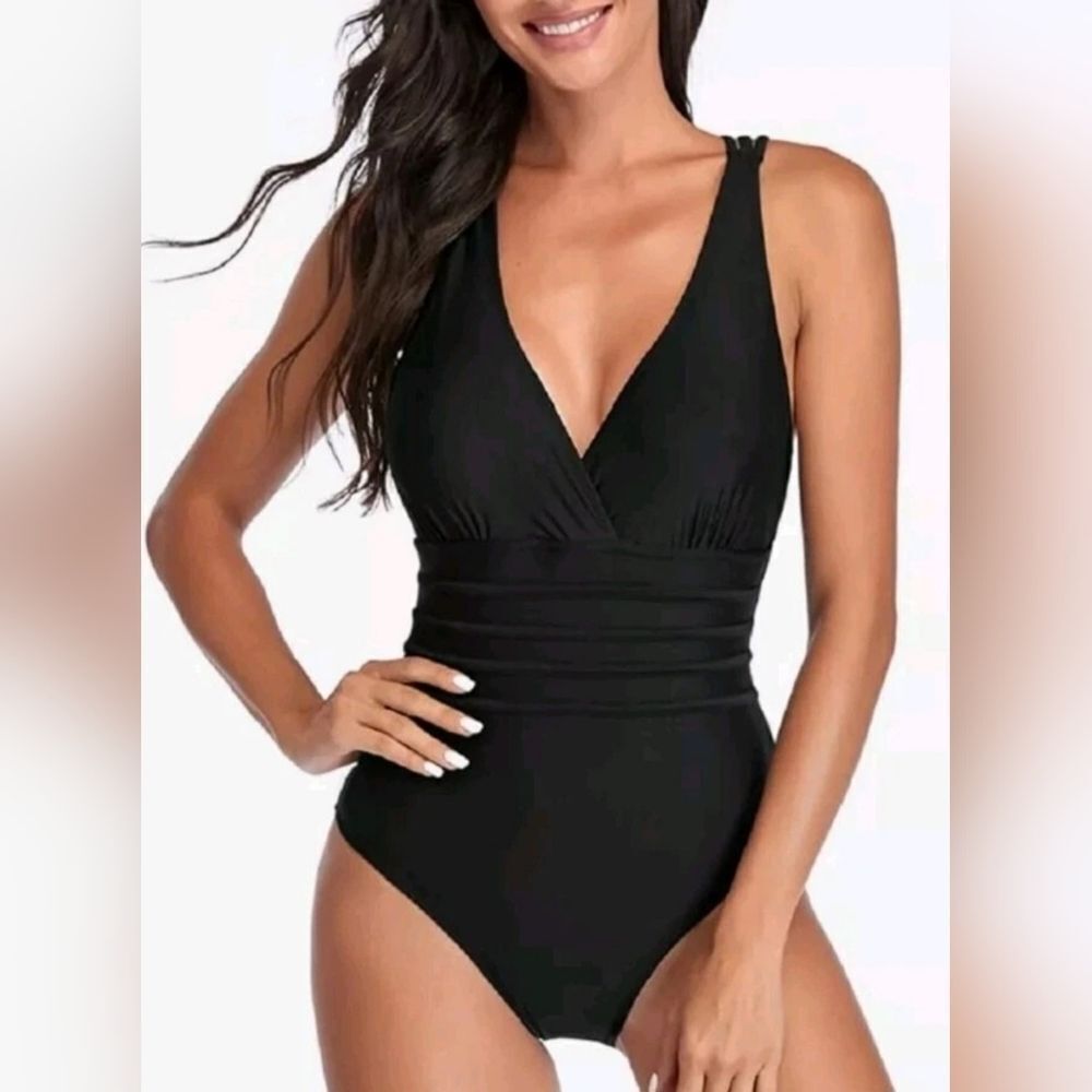 Summer Mae V-Neck One Piece Swimsuit Tummy Control Cross Back NWOT Sz XXL